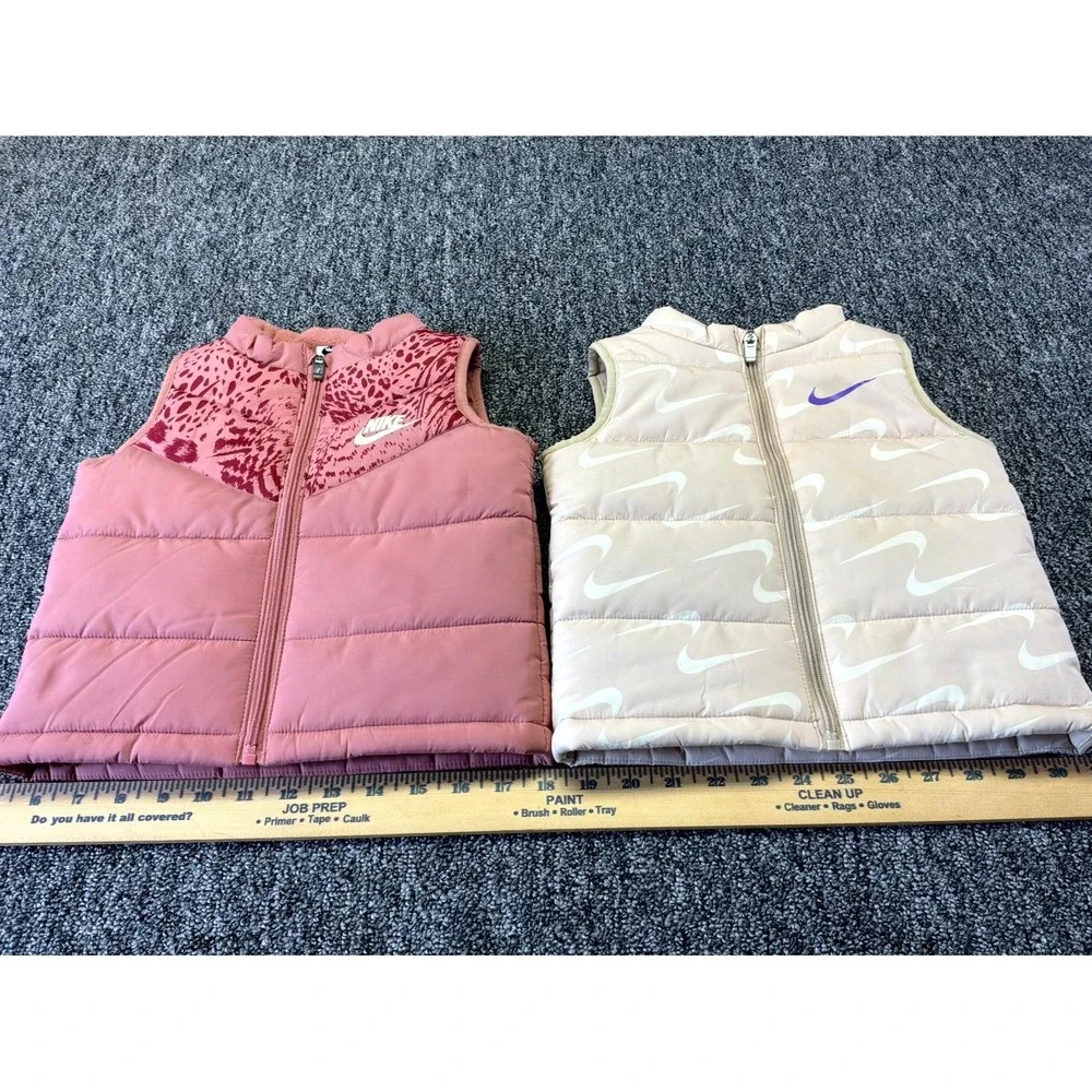 Nike Puffer Vest Jacket Toddler Girls 24M Pink Tan Full Zip Quilted - Lot of 2